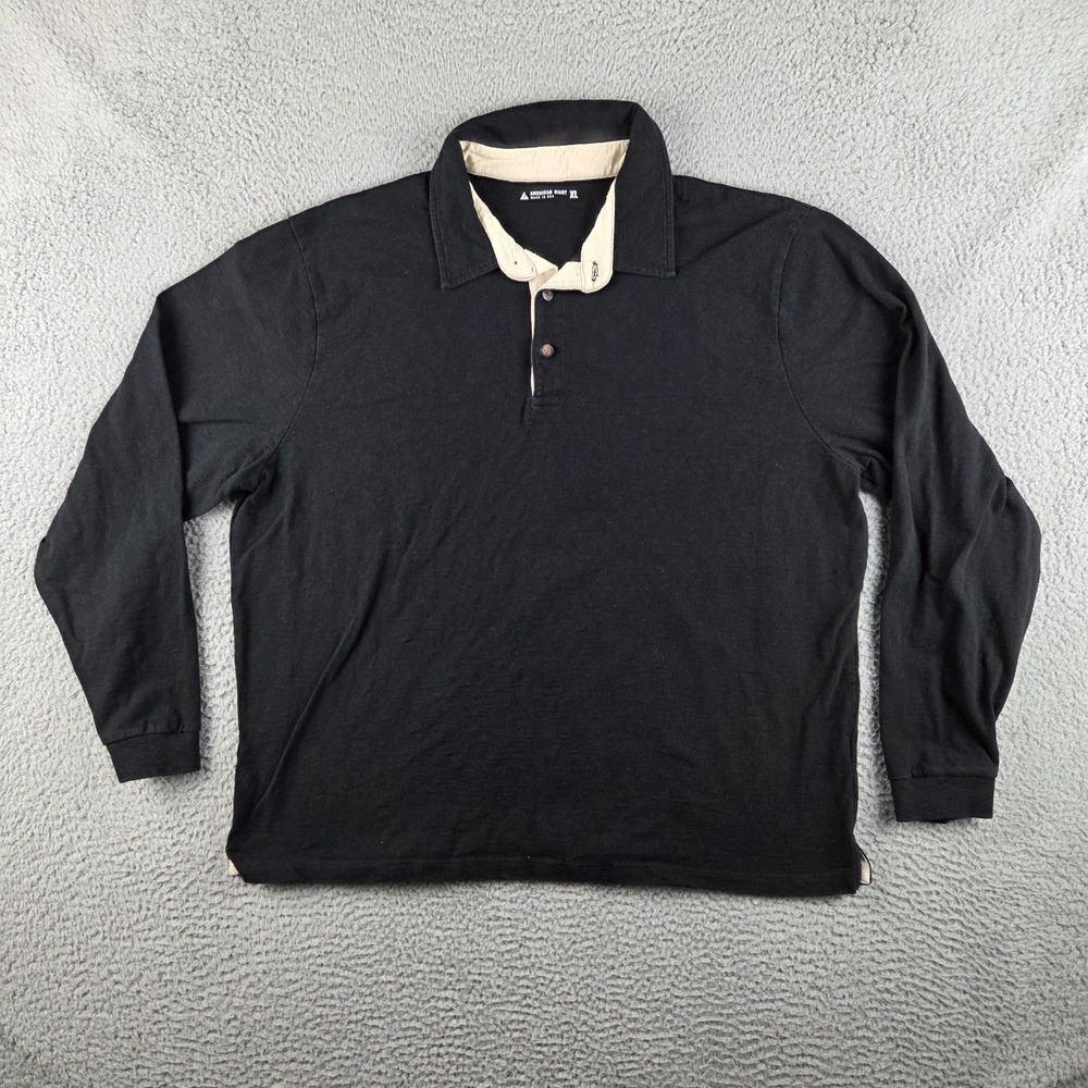 American Giant Mens XL Rugby Shirt Long Sleeve Solid Polo Black USA